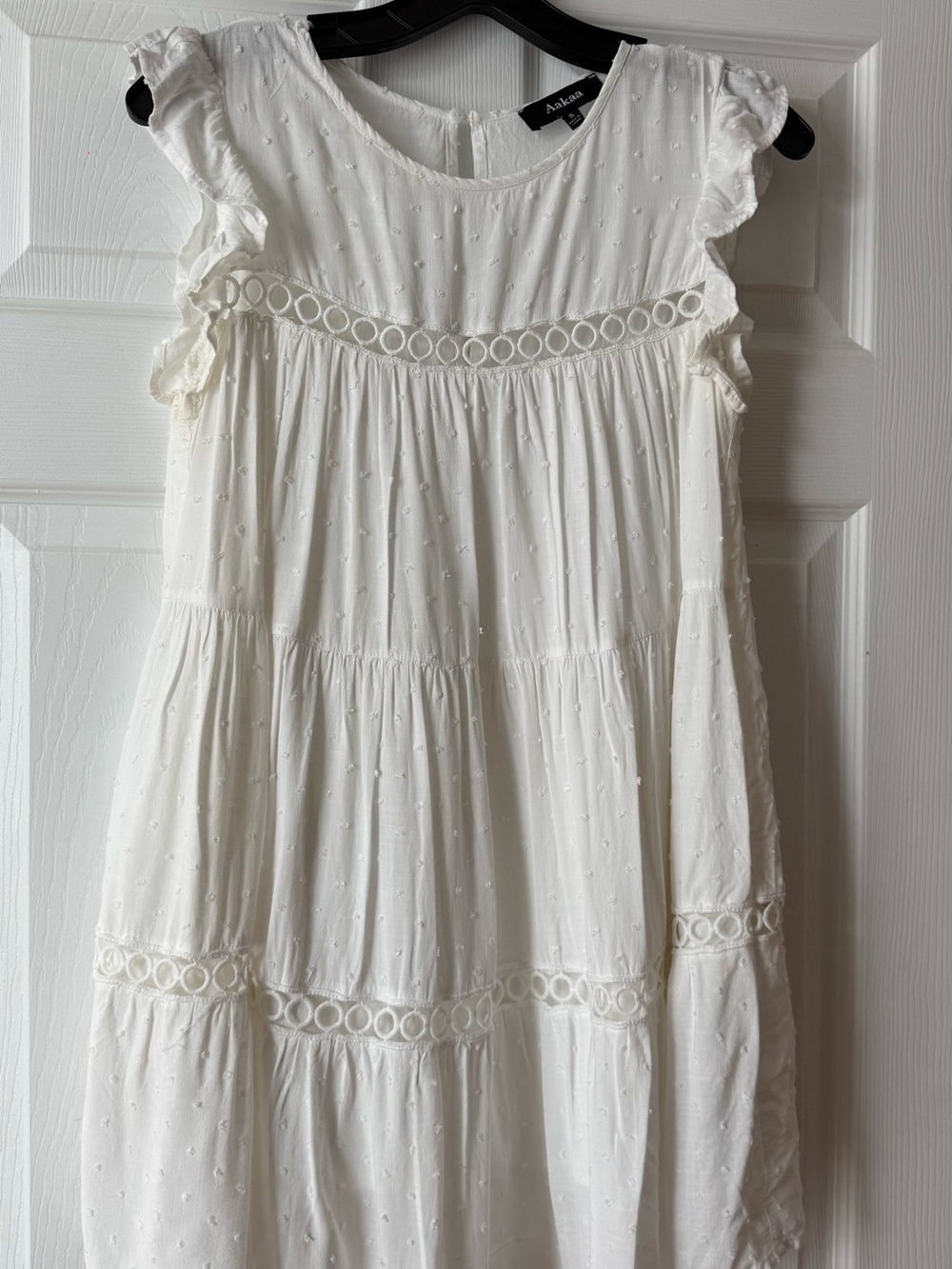 Aakaa White Eyelet Tiered Dress with Ring Trim